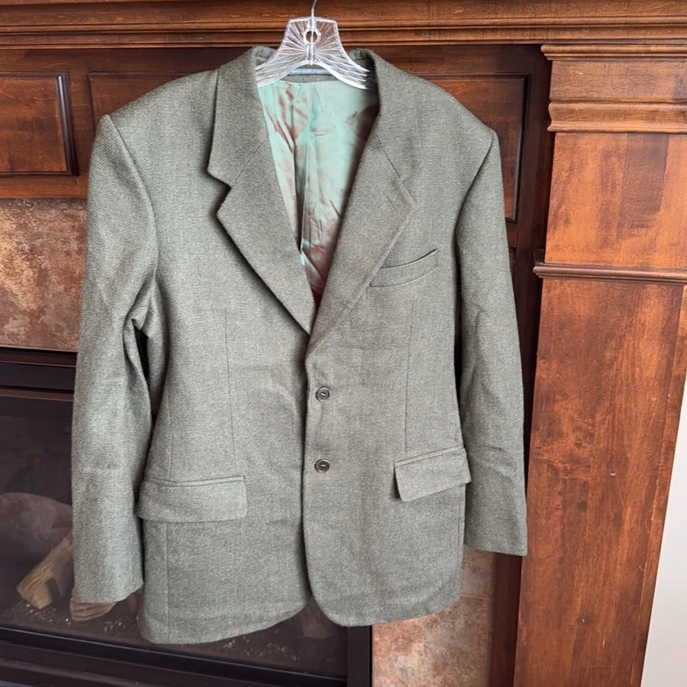Mens United Colors of Benetton Italy made army green wool blazer jacket size 50